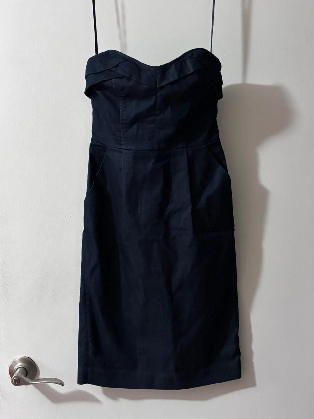 Armani Exchange Strapless Dark Wash Zip-Front Corset Midi Dress